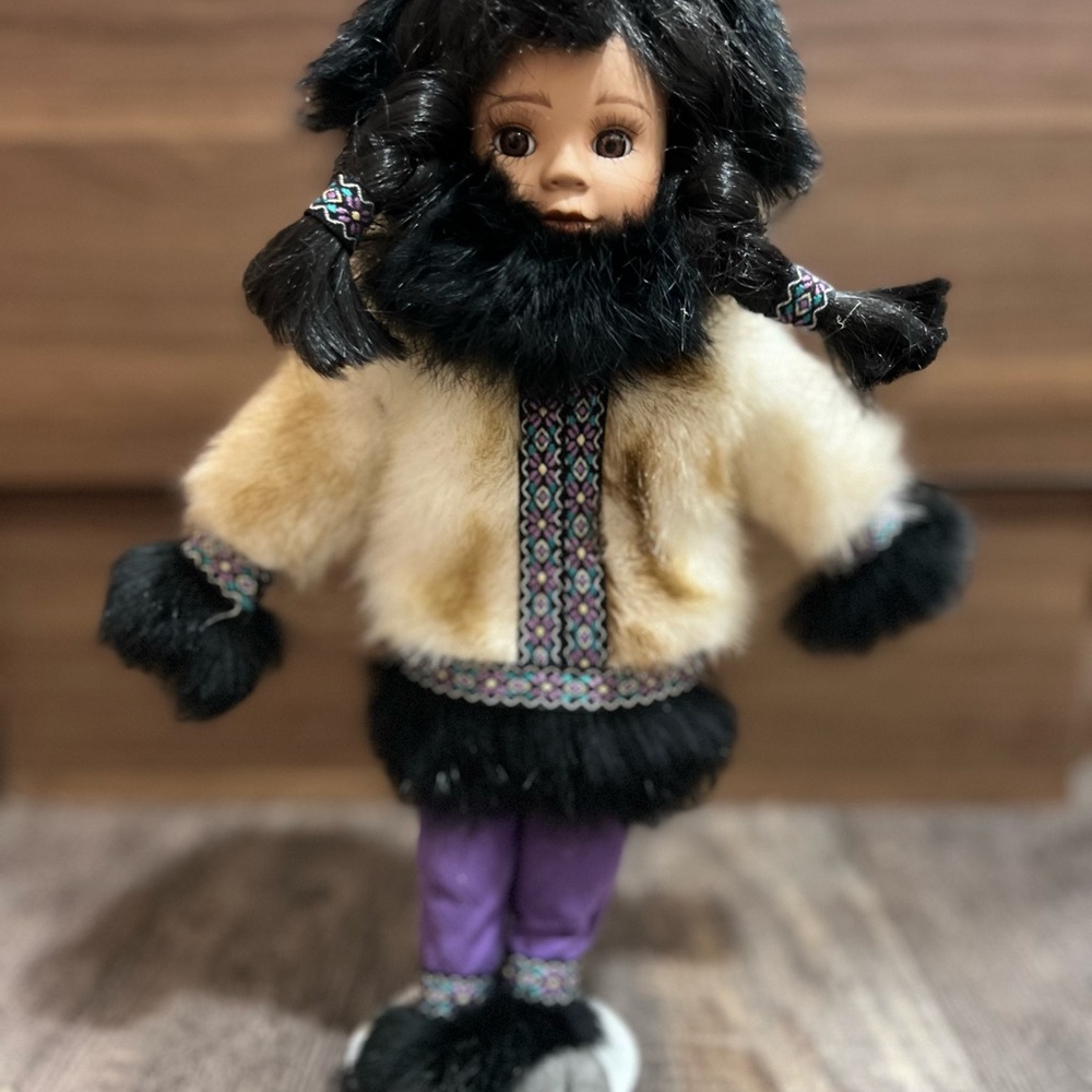 Adorable Plush Doll with Black and Purple Outfit
